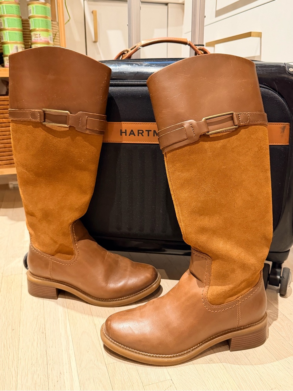 Clarks Cognac Brown Leather & Suede Knee Boots